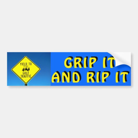 Grip it and Rip Yellow and Black - Golf Cart Bumpersticker (Voorkant)