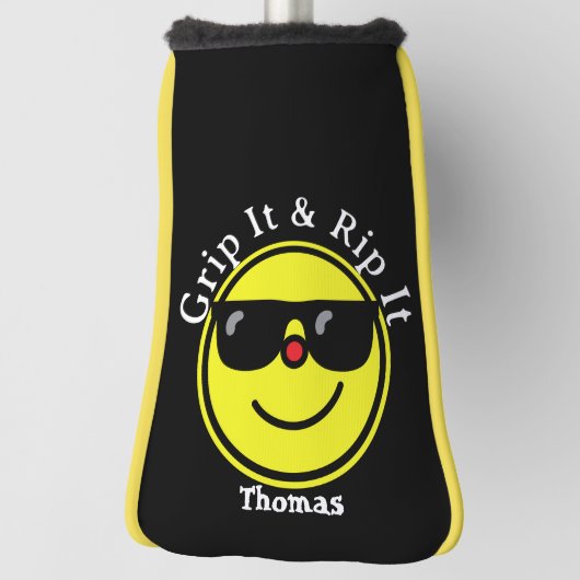Grip It en Rip It Yellow Happy Face Zonnebril Golfheadcover (Draai 90)