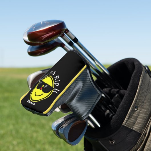 Grip It en Rip It Yellow Happy Face Zonnebril Golfheadcover (Insitu)