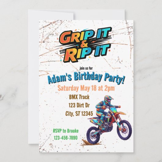 Grip it & Rip It Dirt Bike Birthday Invitation Kaart (Voorkant)