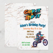 Grip it & Rip It Dirt Bike Birthday Invitation Kaart (Voorkant / Achterkant)