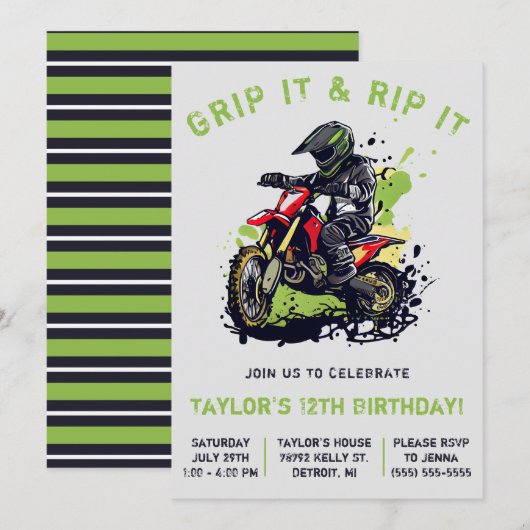 Grip It & Rip It! Motorcross, Dirt Bike Verjaardag Kaart (Voorkant / Achterkant)