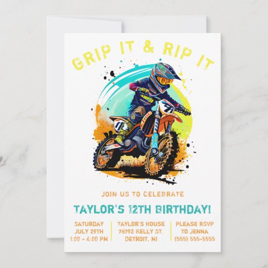 Grip It & Rip It! Motorcross, Dirt Bike Verjaardag Kaart (Voorkant)