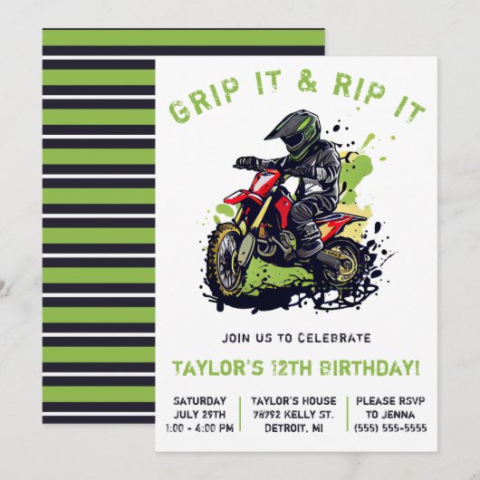 Grip It & Rip It! Motorcross, Dirt Bike Verjaardag Kaart (Voorkant / Achterkant)
