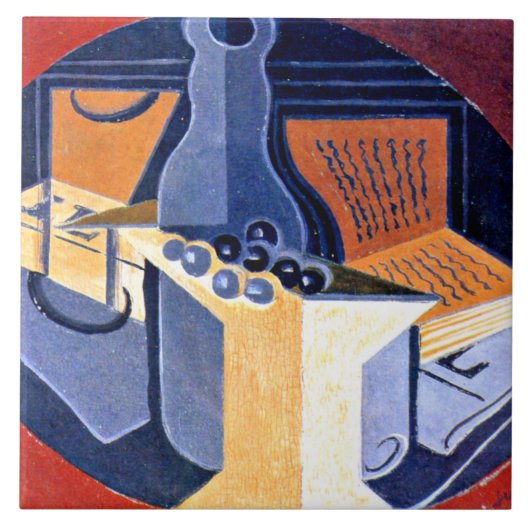 Gris - druiven, karafel en boek tegeltje (Voorkant)