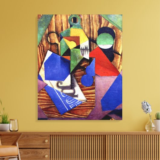 Gris - Fles Rum en Krant Canvas Afdruk (Insitu (Woonkamer))