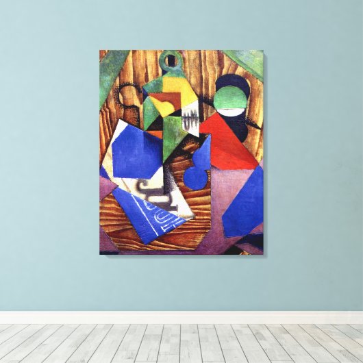 Gris - Fles Rum en Krant Canvas Afdruk (Insitu (Houten vloer))