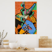Gris - Foto van viool en dambord Poster (Keuken)
