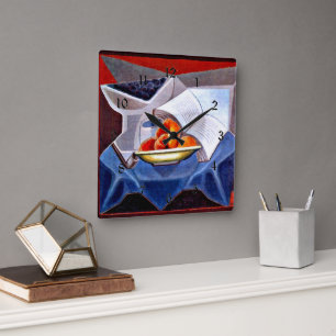 Gris - Fruit en Boek Vierkante Klok