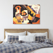 Gris - Guitar en Fruit Dish op een tafel Canvas Afdruk (Insitu (Slaapkamer))