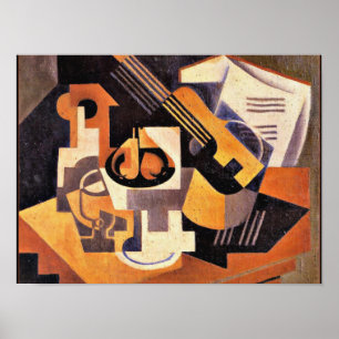 Gris - Guitar en Fruit Dish op een tafel Poster