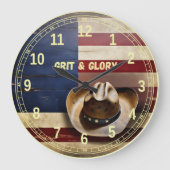 Grit & Glory Cowboy Hat USA Flag Wall Clock Grote Klok (Voorkant)