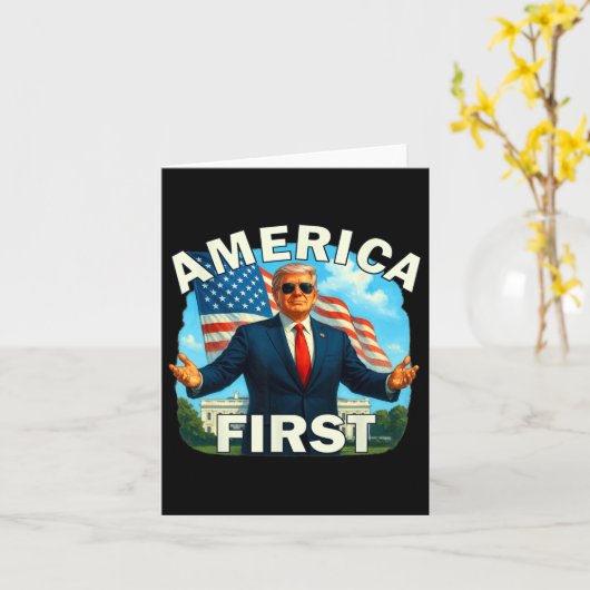 Gritty Bold Retro Politieke Slogan America First D Kaart (Gele Bloem)