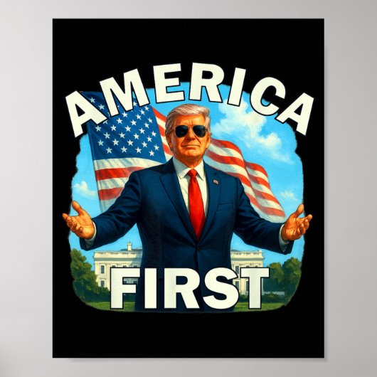 Gritty Bold Retro Politieke Slogan America First D Poster (Voorkant)