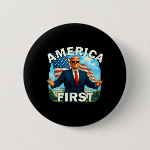 Gritty Bold Retro Politieke Slogan America First D Ronde Button 5,7 Cm