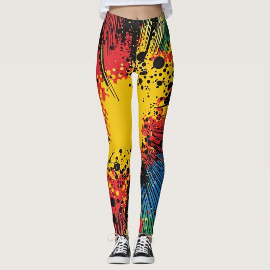 Gritty Graffiti Gele Straal Snelheidlijn Leggings (Voorkant)