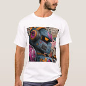 Gritty Graffiti Robot with Headphones — Street Art T-shirt (Voorkant)