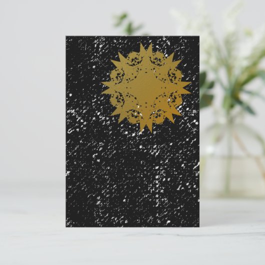 Gritty Grunge Golden Starburst Blank Uitnodiging (Staand voorkant)