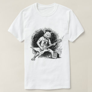 Gritty Ink Cat Gitaar T-Shirt voor Mannen