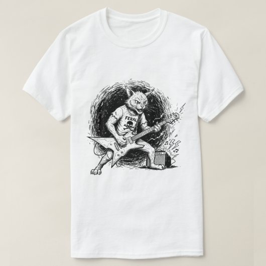 Gritty Ink Cat Guitar T-Shirt for Men (Design voorkant)