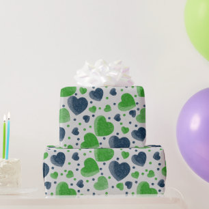 Gritty Love harten groen en blauw Cadeaupapier