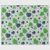 Gritty Love harten groen en blauw Cadeaupapier (Vlak)