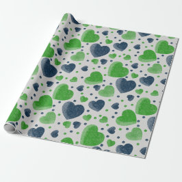 Gritty Love harten groen en blauw Cadeaupapier