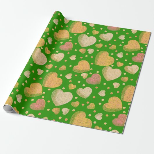 Gritty Love harten levendig groen Cadeaupapier (Uitgerold)