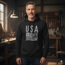 Gritty USA-vlag Schedel Graphic Zwarte Hoodie