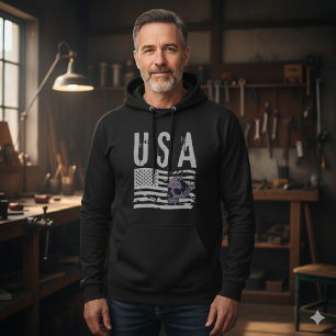 Gritty USA-vlag Schedel Graphic Zwarte Hoodie