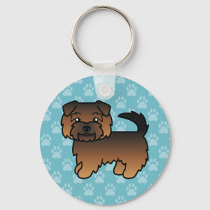 Grizzle Norfolk Terrier Cartoon Hond Op Blauwe Ach Sleutelhanger