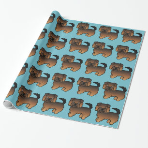 Grizzle Norfolk Terrier Cartoon Hondenpatroon Blau Cadeaupapier