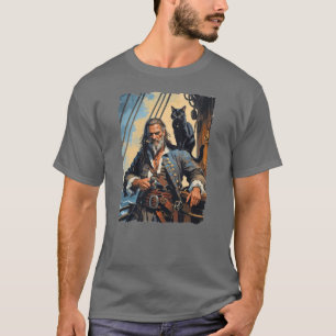 Grizzled oude piraat op het dek van zijn schip. t-shirt