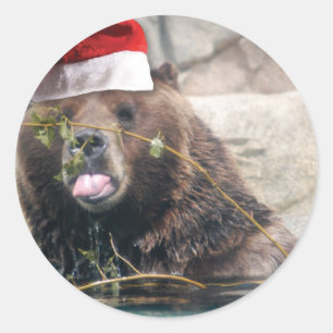 Grizzley Beer in een Santa Hat Ronde Sticker