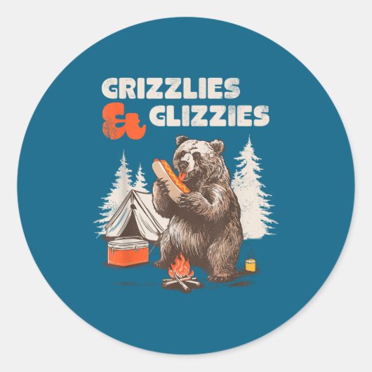 Grizzlies & Glizzies Eating Hotdog Meme Funny Ronde Sticker (Voorkant)