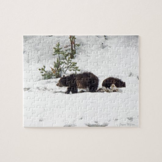 Grizzlies in de sneeuw legpuzzel (Horizontaal)