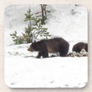Grizzlies in de sneeuw onderzetter