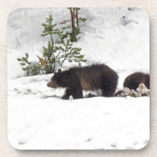 Grizzlies in de sneeuw onderzetter (Voorkant)