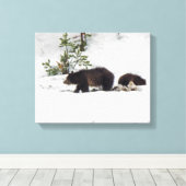 Grizzlies in het Sneeuwgestrekte Canvas (Insitu (Houten vloer))