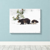 Grizzlies in het Sneeuwgestrekte Canvas (Insitu (Houten vloer))