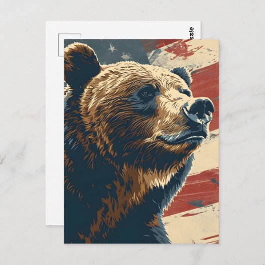 Grizzly Amerikaanse vlag Briefkaart (Voorkant / Achterkant)