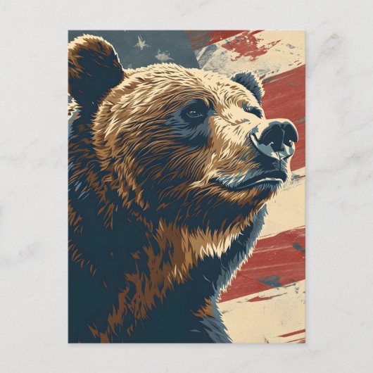  Grizzly Amerikaanse vlag Briefkaart (Voorkant)