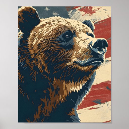  Grizzly Amerikaanse vlag Poster (Voorkant)