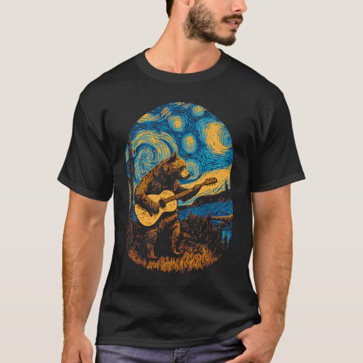 Grizzly Bear Blues Guitar Player Artistic Night S T-shirt (Voorkant)