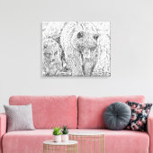 Grizzly Bear & Cub Gray scale abstract coloring  Canvas Afdruk (Insitu (Woonkamer))
