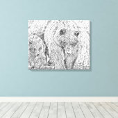 Grizzly Bear & Cub Gray scale abstract coloring  Canvas Afdruk (Insitu (Houten vloer))