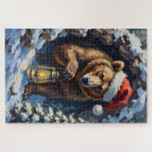 Grizzly Bear Emerging from Christmas Slumber Hat Legpuzzel (Horizontaal)