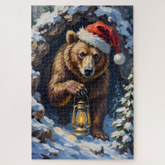 Grizzly Bear Emerging from Christmas Slumber Hat Legpuzzel (Verticaal)