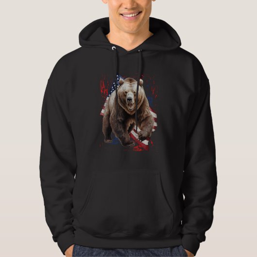 Grizzly Bear Grunge American Flag 4th Of July Patr Hoodie (Voorkant)