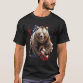Grizzly Bear Grunge American Flag 4th Of July Patr T-shirt (Voorkant)